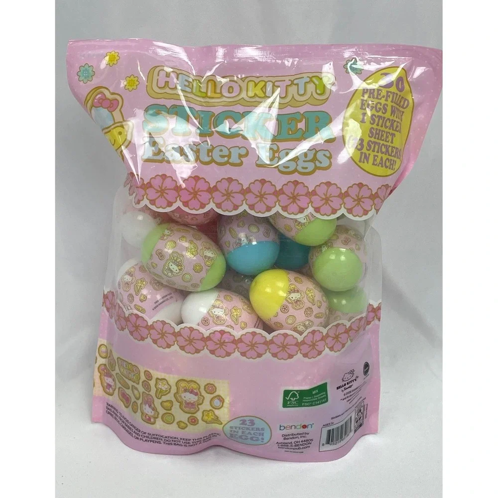 New Hello Kitty Sticker Easter‎ Eggs 30pc Pre-Filled Hunt
